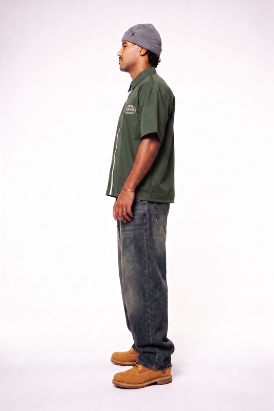 GREEN SHORT SLEEVE ZIP SHIRT