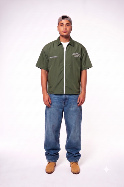 GREEN SHORT SLEEVE ZIP SHIRT